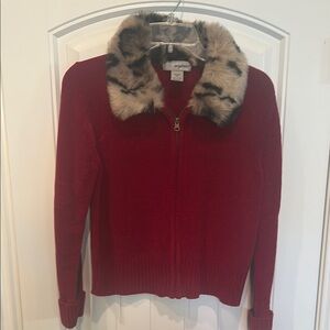 Red Sweater with Faux Fur Collar